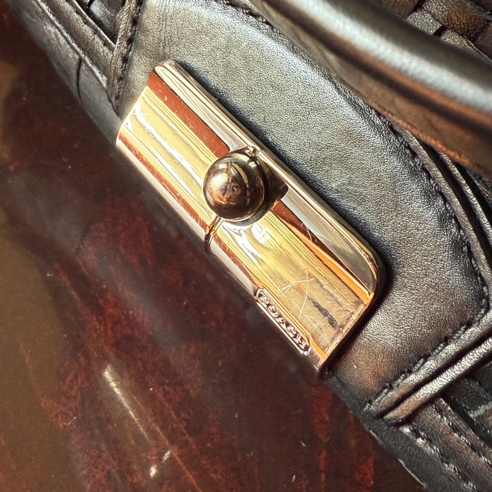 Coach Kristin Black Woven Leather Satchel Bag 2010s Silver Hardware 19312 - Picture 5 of 7